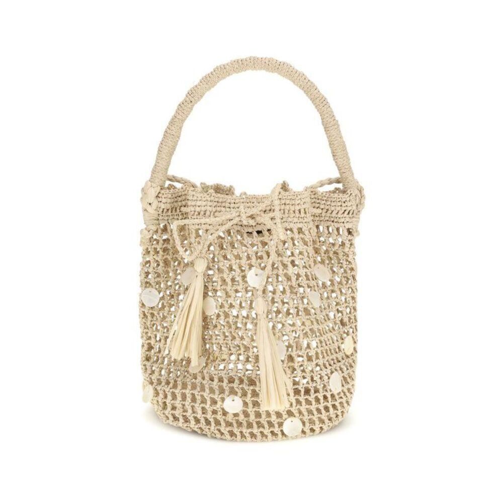 Alanui Raffia Woven Shoulder Bag with Leather Trim Women Beige Bags